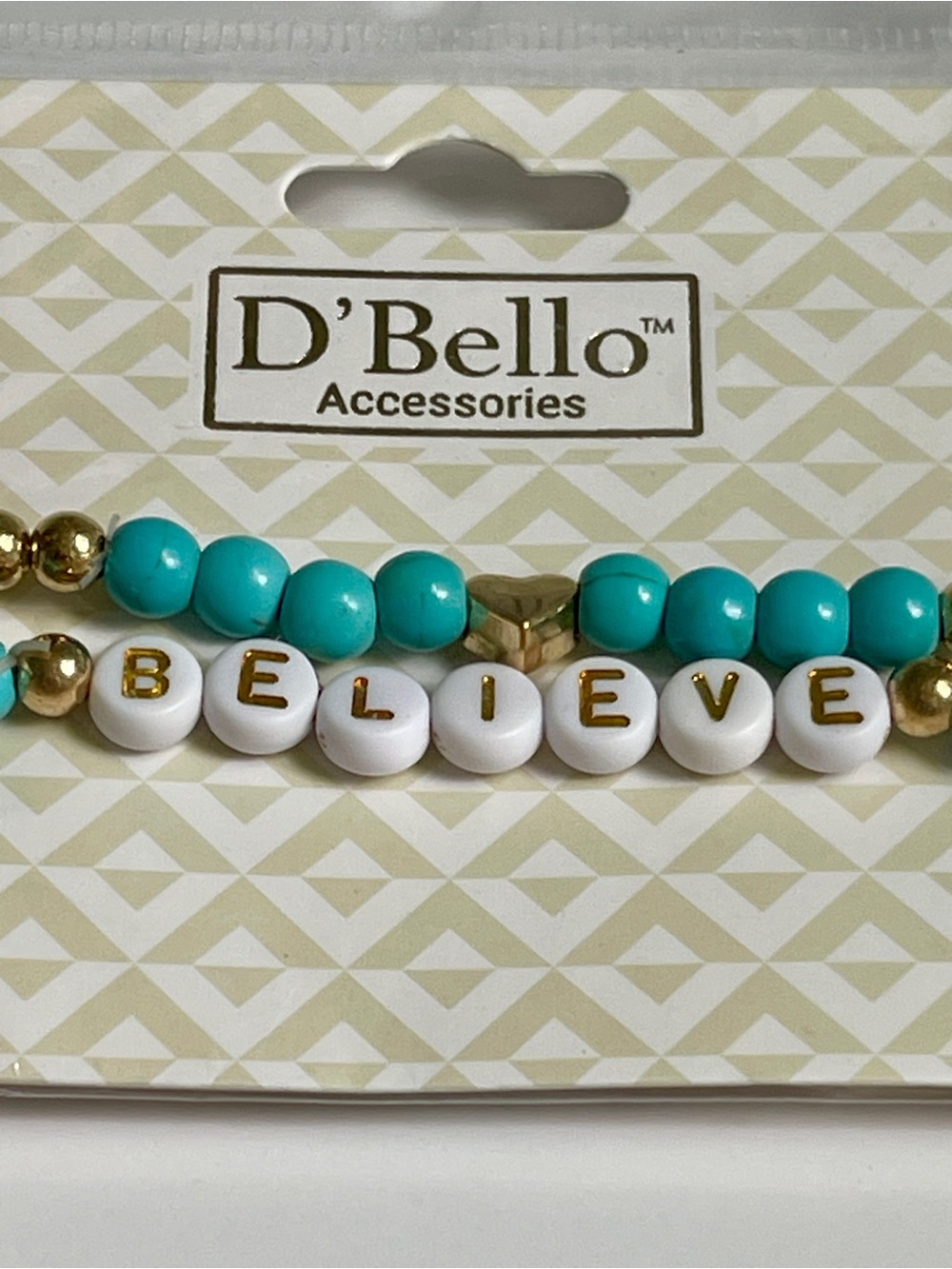 D'Bello Turquoise & Golden 'BELIEVE' Beaded Bracelet Set